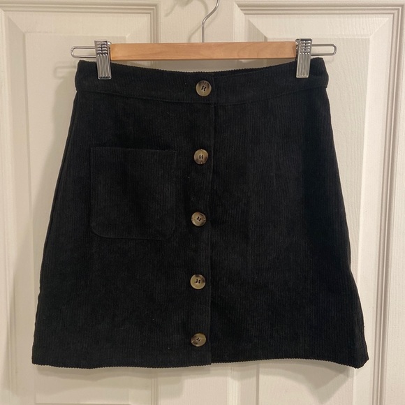 BLACK CORDUROY BUTTON DOWN SKIRT - Picture 1 of 2